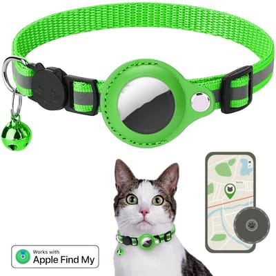 BlueTime ® - Kattenhalsband inclusief Tag - Halsband Kat & Kitten met Kattenbelletje - Gps Tracker Kat zonder Abonnement - Geschikt voor Apple Find My - Kattenbandje, Poes, Kattenriem air & Tuigje met Houder - Groen