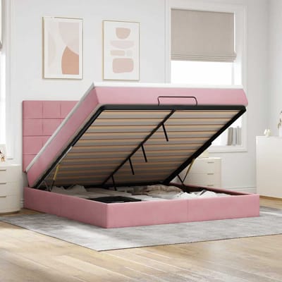 vidaXL - Ottoman - bed - met - matrassen - en - LED's - 180x200cm - fluweel - roze