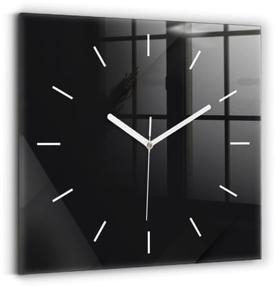 Wallfluent Wandklok - Donker muurpatroon Klok met Afbeelding - 30 cm x 30 cm - Zwart Wandklok - Witte Handen - Wandklok Zonder Cijfers - Kinder Wandklok Glas - Vierkante Glazen Wandklok - Industrieel Wandklok - Unieke Wandklok