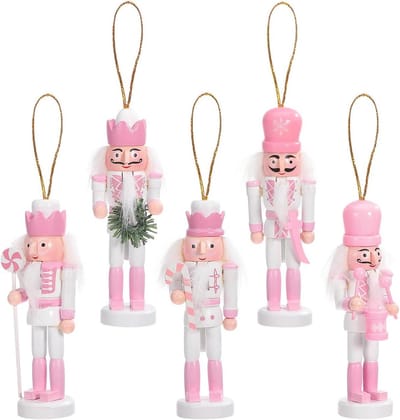 Houten Kerstnotenkraker Ornamenten Set van 5 voor Kerstboom Decoratie