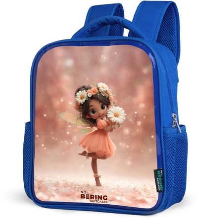 NoBoringSuitcases.com® - Rugzak blauw - Schooltas jongens - Fee met madeliefjes - Kinder rugtas jongen - Boekentas kind - Kinderrugzak voor school - Schoolrugzak