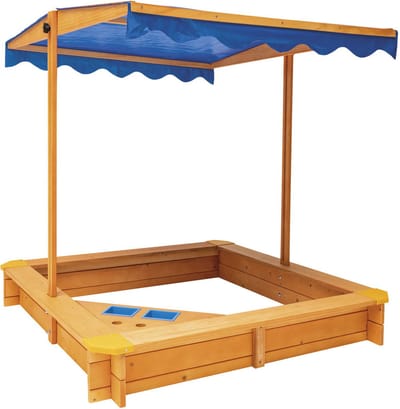 Playtive Zandbak met afdak - 118x118x118cm - In hoogte verstelbaar en kantelbaar dak - UV-bescherming - incl Speelhoek