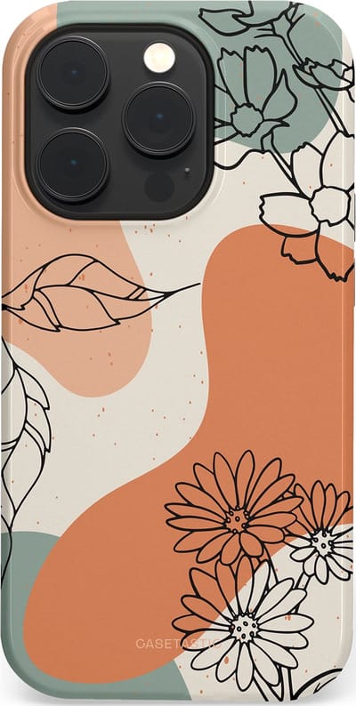 Casetastic hoesje geschikt voor Apple iPhone 14 Pro - MagSafe - Dubbellaagse bescherming - Lijnenspel Botanisch - Fashion Case - Crème Saliegroen Perzik