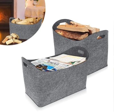 Houten Opvouwbare Mand voor Haardhout - Grote Capaciteit en Stevige Handgrepen - 55 x 30 x 40 cm - Lichtgrijs