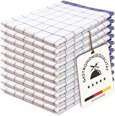 PromoHome Set van 10 Katoenen Theedoeken Keukenhanddoeken 50x70 cm Absorberend Snel Drogend Blauw Geruit Wasbaar 60°C