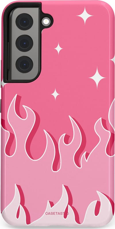 Casetastic Hoesje Geschikt voor Samsung S22 - Stijlvolle Beschermende Duo-layer Case - Roze Vlammen
