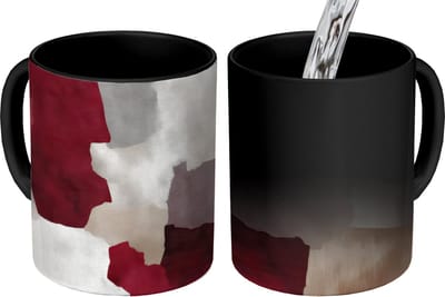 Magische Mok - Foto op Warmte Mokken - Koffiemok - Abstract - Kleurbakken - Rood - Magic Mok - Beker - 350 ML - Theemok