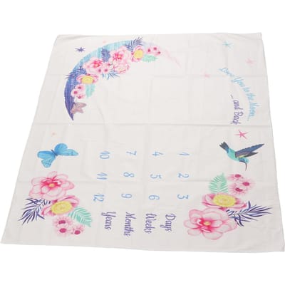 Baby Mijlpaaldeken Ca. 39.4in Breed Bloemen Vogels Stijl Eerste Jaar Kalender Baby Mijlpaal white