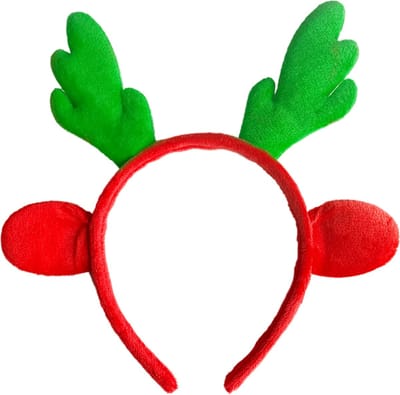 KIMU® Haarband Rendier Rood Groen - Diadeem Gewei Hert Ree Eland Kerst Rudolf Oortjes Kerstmis Kerstgewei Rendiergewei Kerstaccessoire Festival