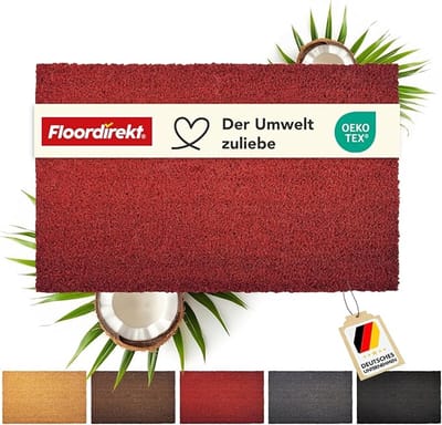 FLOORDIREKT Deurmat Kokos - Voor Binnen en Buiten - Deurmat van Kokos - Vuilvangmat voor Voordeur - Antislip - Voetschraper - Schoonloopmat Naturel - Rood - 17 mm - 40 x 60 cm