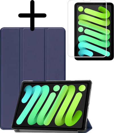 Hoesje Geschikt voor Apple iPad Mini 7 (2024) - 8.3 inch - 7e Generatie - Met Screenprotector - Trifold Bookcase - Hard Cover - Hardcover Book Case - Tablet Hoes - Donkerblauw