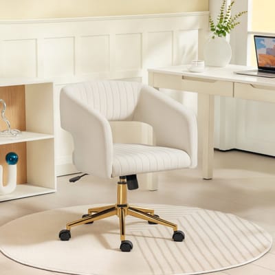 MODFU Bureaustoel - In Hoogte Verstelbaar En Draaibaar - Modern - Polyester - Crèmewit - 61 X 62 X 76-84 Cm