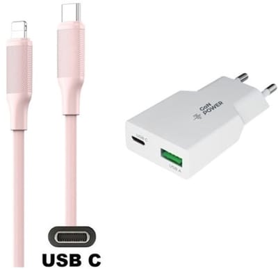 25W super snellader met 2 poorten + 1,0m USB C naar Lightning kabel. Universele PD PPS lader. GAN oplader adapter past op Apple iPhone SE 2, iPhone 8, 8 Plus, iPhone 10, iPhone X, iPhone XR, iPhone XS, iPhone XS Max