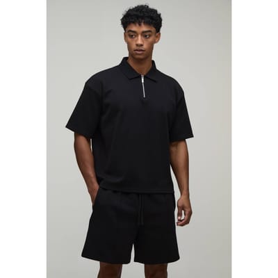 Oversized Boxy Interlock Polo Met Korte Mouwen En Pintuck Short Set | Black | Size XS