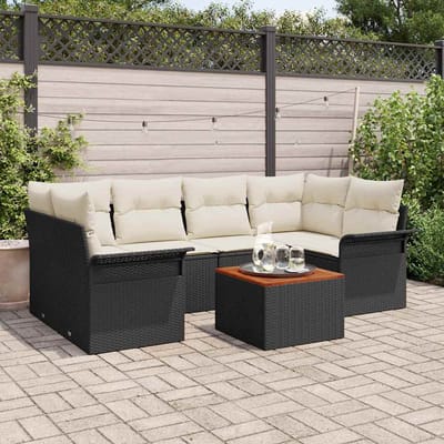 vidaXL - Tuinbank - Set - 7 - st - 6-Aantal - zitplaatsen - Zwart - en - Crème