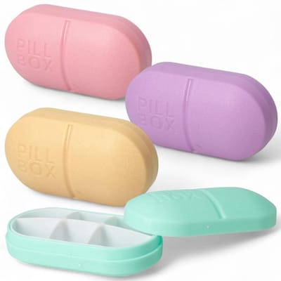 Pillendoosjes Set van 4 - Medicijnbox met 6 Vakken - Uitneembaar Inzetstuk - Gemakkelijk te Reinigen - Pastelkleuren