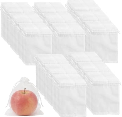 150 stuks fruitbeschermingszakken, 15 x 20 cm, organza zakjes voor tuinplanten, bloemen en groenten met trekkoord