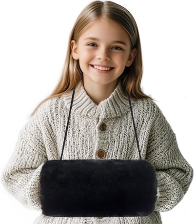 Handwarmer met ontwerp voor zakformaat, inclusief verstelbare banden en faux fur in khaki voor jongens en meisjes, ideaal voor koude dagen en buitenactiviteiten
