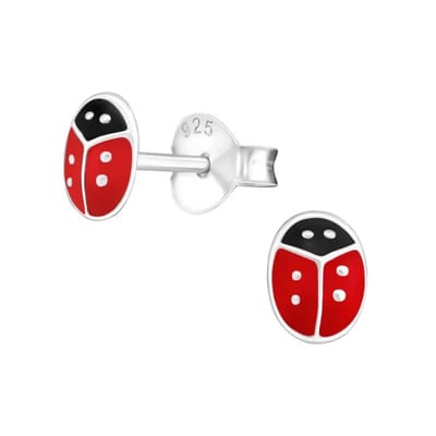 Aramat Jewels | Oorbellen | Zilveren Lieveheersbeestje Oorstekers – Meerdere Maten & Kleuren 925 Zilver | 5x4mm | |7mm | Zilver | Kinderen, Volwassenen | Verkleurd niet