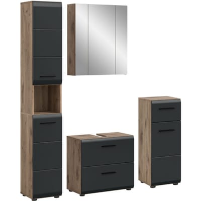 Moderne Badcombinatie Zwart-Wit Eik - 4-delige Set Met Spiegelkast - 150x185x30cm