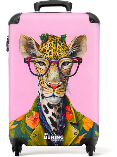 NoBoringSuitcases.com® - Handbagage koffer lichtgewicht - Reiskoffer trolley - Dieren - Giraffe - Bril - Bloemen - Reis rolkoffer met wieltjes - Carry on reistrolley op wielen - Luggage suitcase - 55x40x20 en 55x35x25 - Bagage 55 cm