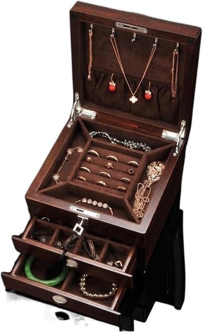 Sieradendoos - Juistjes organizer - Sieraden opbergen - Handgemaakt massief hout - 22x22x15.5cm - Bruin