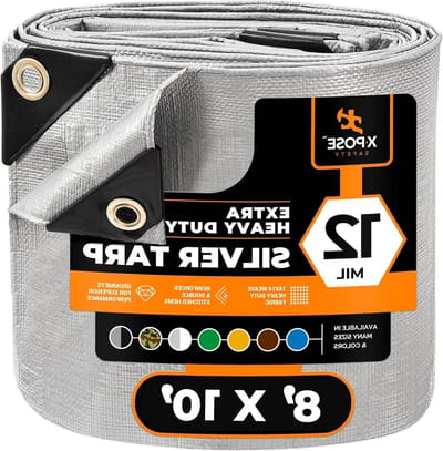 Zilver Poly Zeil - Beschermhoes Waterdicht - Spullen Afdekken - Extra Dik 12 Mil - 8 x 10 Voet - Zilver