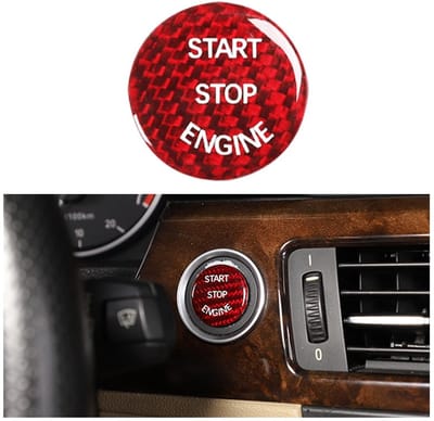 Dailygoods- Startknop Cover - Beschermende Afdekking Koolstofvezel - Decoratieve Sticker - Antislip - Duurzaam - 26 mm - 1 Stuk