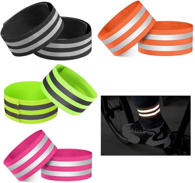 carmdering - Reflecterende Beenclips - Fietsclips - Beenbanden - 12 stuks, 4 kleuren, reflectiestrips, elastisch klittenband, 35-50cm - Voor fietsen & hardlopen - 360° zichtbaarheid