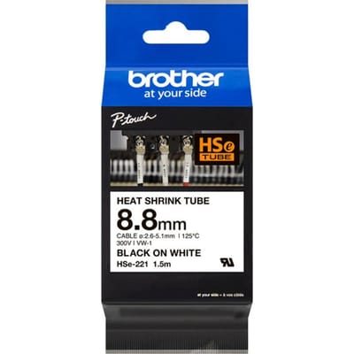 Brother HSe-221 Labeltape krimpkous Tapekleur: Wit Tekstkleur: Zwart 8.8 mm 1.5 m