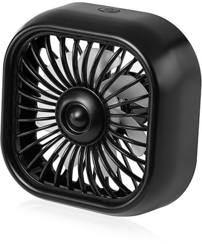 Draagbare auto-airconditioningventilator, USB-voeding, sfeerverlichting met kleurverloop, ventilator voor luchtafvoer via de voor- en achterventilatie, universeel zwart model.