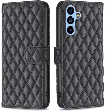 BINFEN Hoesje - Geschikt voor Samsung Galaxy A54 Hoesje - BINFEN Rhombus Book Case - Zwart