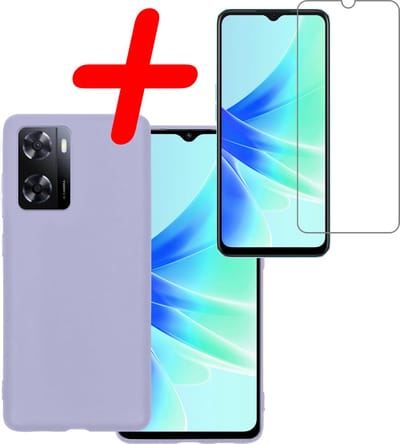 Hoesje Met Screenprotector - Geschikt voor OPPO A57 - Sterk & Shockproof - Back Cover - Siliconen Case - Telefoon Hoes - Lila