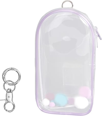 Doll Display Bag 19.5 x 10.5 cm - Waterdichte PVC Tas met Pompoms en Sleutelhanger voor Poppenverzameling en Decoratie
