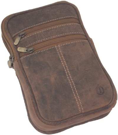 Oi Hunter bruin leren Riemtasje large Verticaal / tasje voor op buik of heup / veilig reistasje met plaats voor mobiele telefoon / bruin leer / 396HBigger