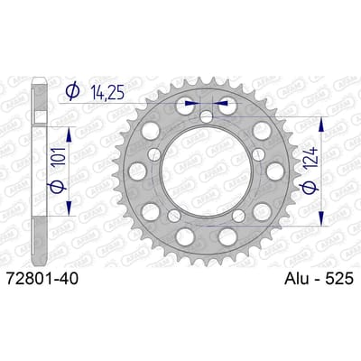 Aluminium tandwiel achter Afam 525 40 dents