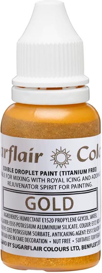 Sugarflair Edible Droplet Paint - Goud - 14ml - Voedingskleurstof