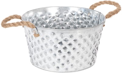 Zinken schaal, decoratieve schaal, metaal met touwgreep, Ø22cm H12cm