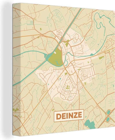 Canvas Schilderij Stadskaart - Deinze - Plattegrond - België - Kaart - 20x20 cm - Wanddecoratie