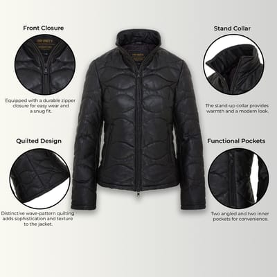 Dames Zwarte Puffer Quilted Bomber Leren Jas - Hamar