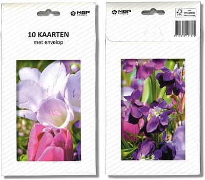 MGPcards - 20x dubbele wenskaart met witte envelop - Bloemen zonder tekst - 11.5 x 17 cm