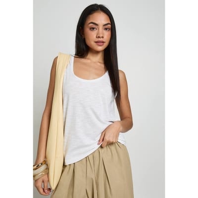 boohoo Dames Doorschijnende Slub Vest Top Met Lage Ronde Rug | White | Maat: 6