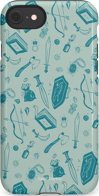 Casetastic Hoesje Geschikt voor Apple iPhone 7/8/SE - Stijlvolle Beschermende Duo-layer Case - Avontuurlijke buit vol wapens