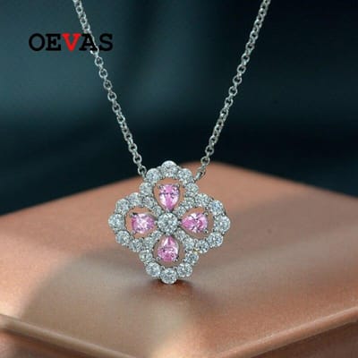 100% 925 Sterling Zilver Roze Hoge Koolstof Diamant Klavertje Vier 43cm Hanger Ketting Voor Vrouwen Sprankelende Fijne Sieraden black
