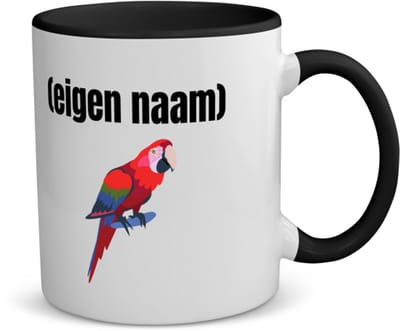 Akyol - papegaai met eigen naam koffiemok - theemok - zwart - Papegaai - papegaai liefhebbers - iemand die houdt van papegaaien - verjaardag - cadeau - kado - 350 ML inhoud
