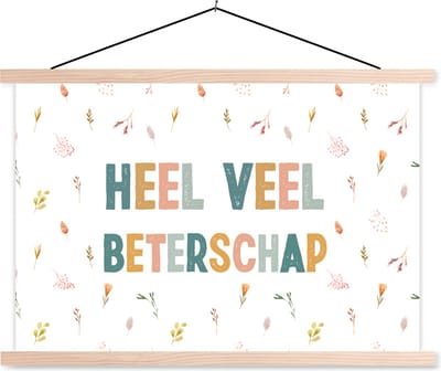 Posterhanger incl. Poster 90x60 cm - Schoolplaat - Sterkte - Quotes - Bloemen - Pastel - Textielposter - Blanke latten