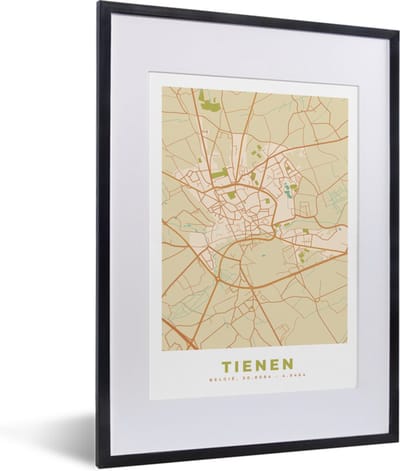 Fotolijst incl. Poster - Stadskaart - Tienen - Plattegrond - Kaart - Vintage - 30x40 cm - Posterlijst