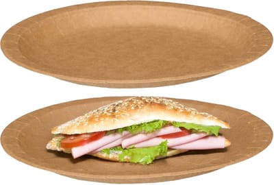 Kinvara papieren feest bordjes - 24x stuks - Dia 28 cm - gerecycled kraft papier - Biologisch afbreekbaar - wegwerp borden - bbq