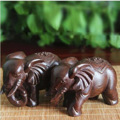 1/2 pièces Figurines d'éléphants en bois Artisanat, Pierre naturelle sculptée, Statuette de mini animaux en cristal minéral