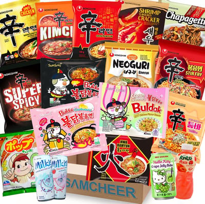 SAMCHEER Korean ramen noodles box - Samyang Buldak, Nongshim Kimchi, Carbonara - 20-delig